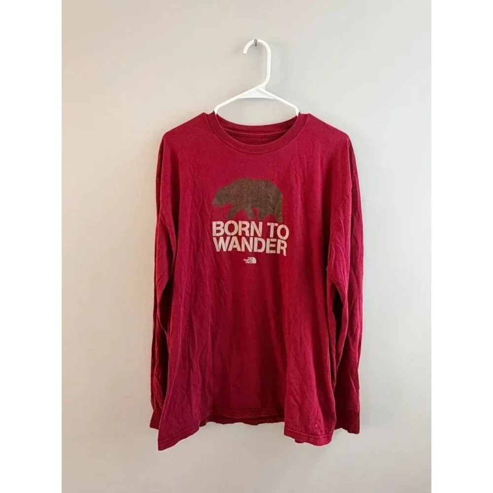 The North Face Bear Graphic Long Sleeve Tee – Maroon, outdoors, fall, casual